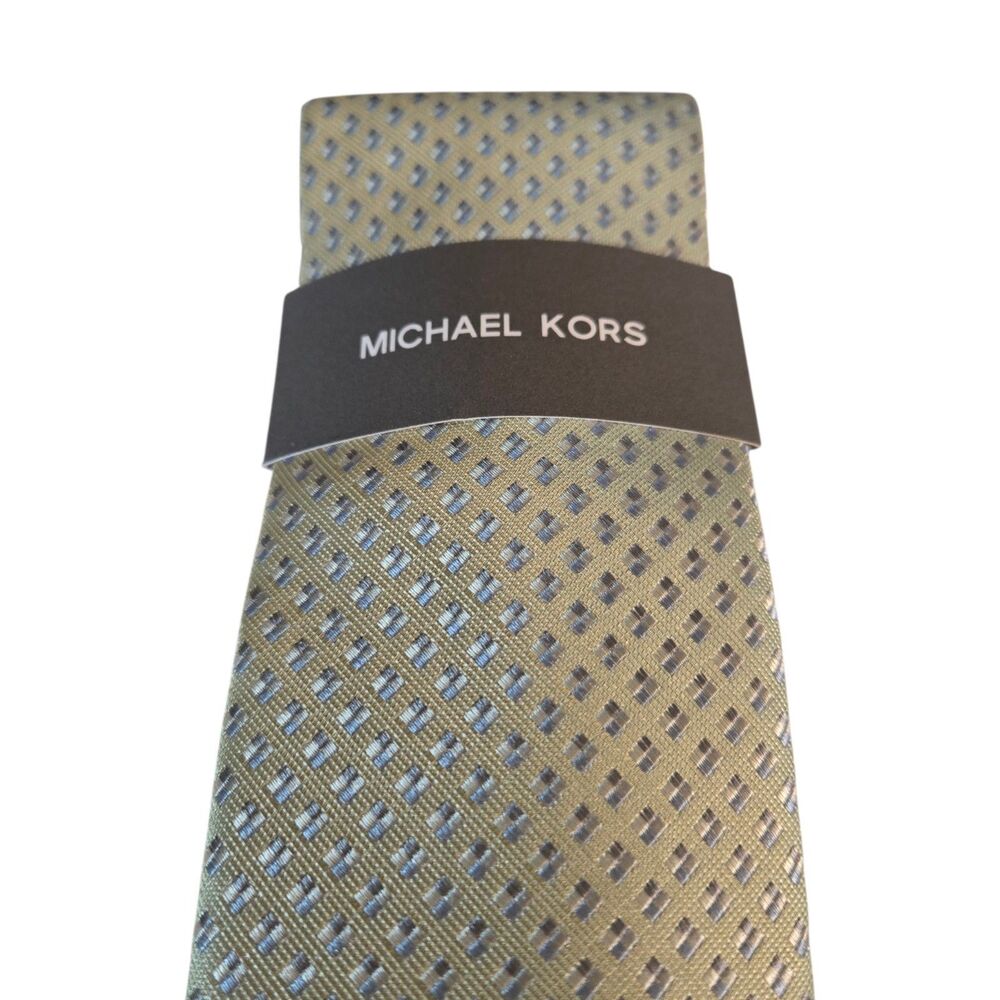 Michael Kors Necktie Marion Neat Light Green Diamond Pattern Silk Poly NEW
